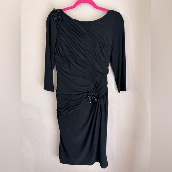Adrianna Papell Dresses & Skirts - Adrianna Papell Occasions Black Beaded Ruched Bodycon Midi Cocktail Dress 8